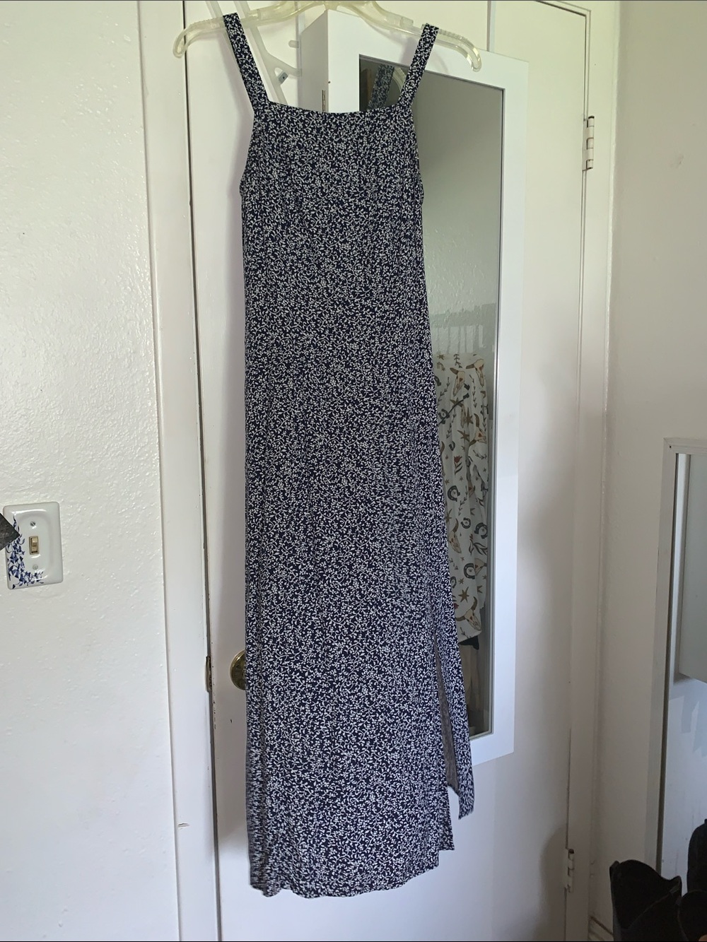 Old Navy Navy Floral Square-Neck Maxi with Side Slit Dress